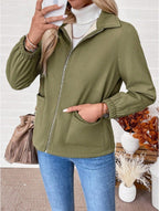 Women's Casual Solid Color Zipper Fleece Jacket
