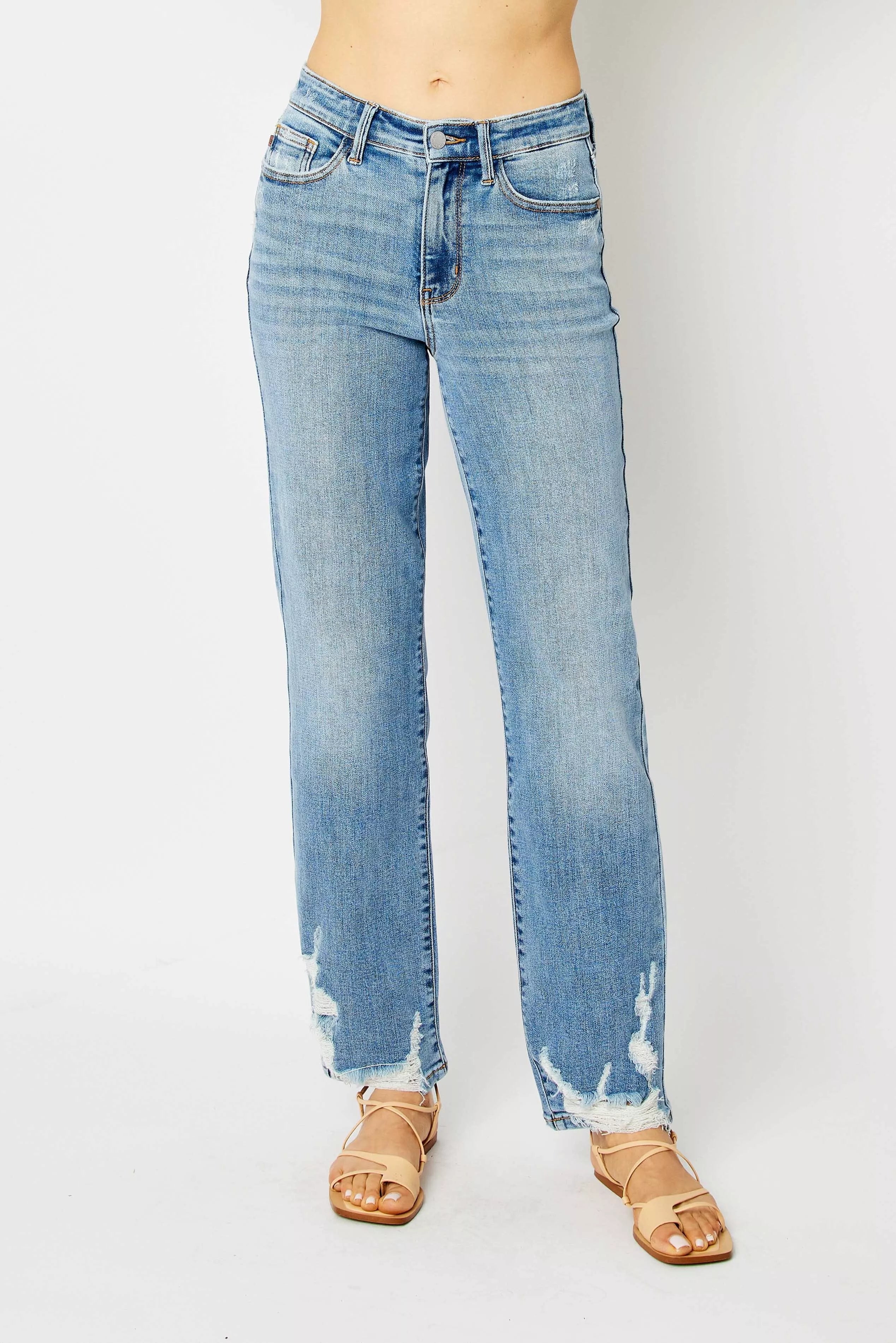 Sarah Express Women’s Plus Size High Rise Heavy Destroy Straight Jeans
