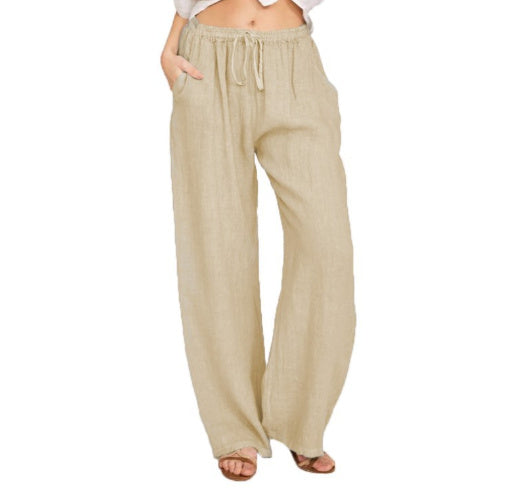 Sarah Express Women's Casual Cotton Linen Wide Leg Yoga Pants High Waist Loose Trousers