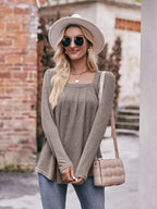 Sarah Express Women's Square Neck Long Sleeve T-Shirt - Ruched Design