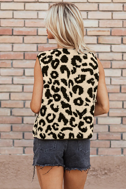Sarah Express Women's Leopard Button Up Vest Coat