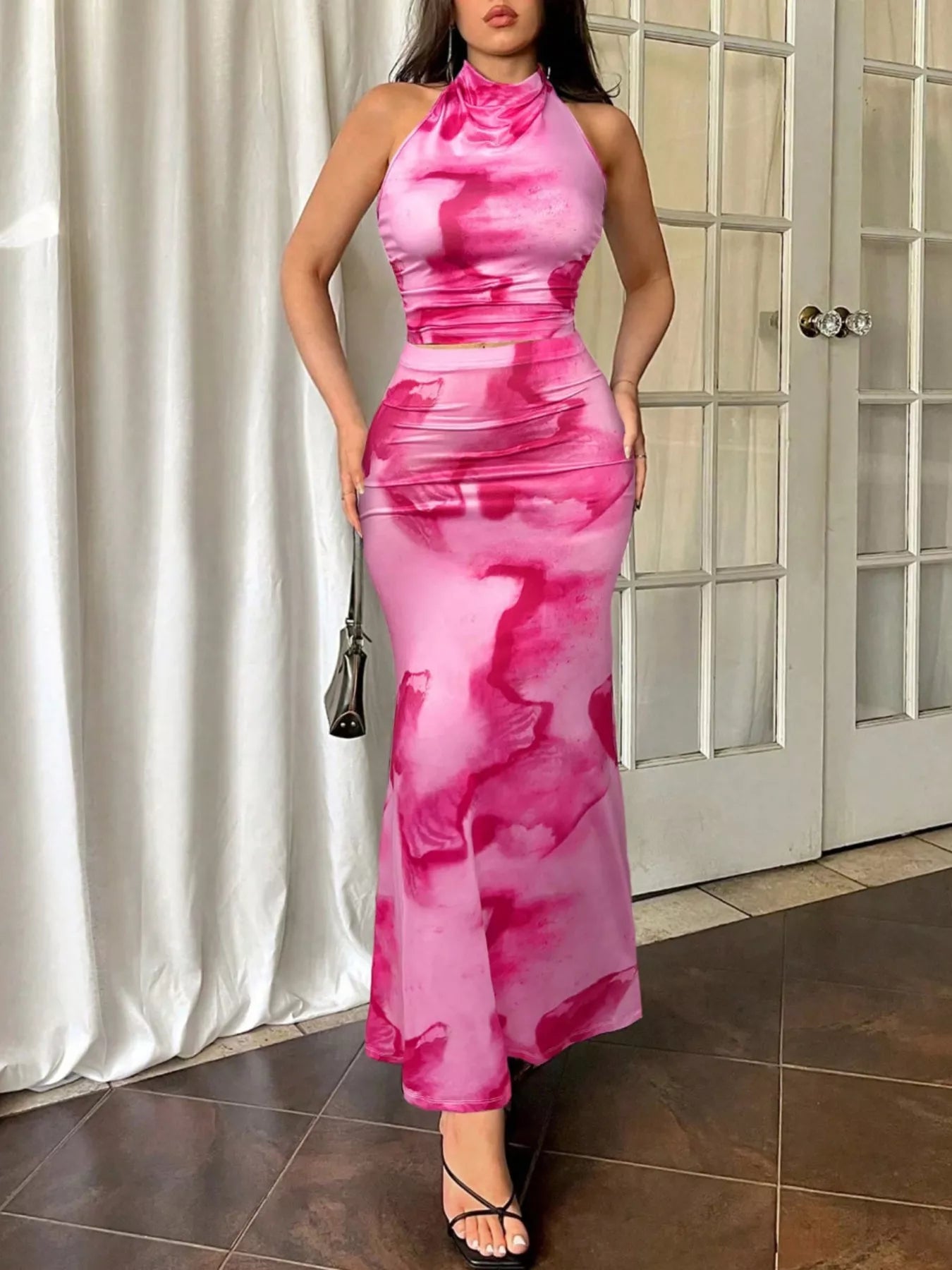 Sarah Express Women's Tie-Dye Halter Top and Mermaid Skirt Set