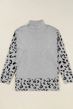 Sarah Express Women's Leopard Print Mock Neck Dropped Shoulder Sweater