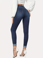 Women's Contrast Color Slim Fit Stretch Rolled Hem Cropped Jeans