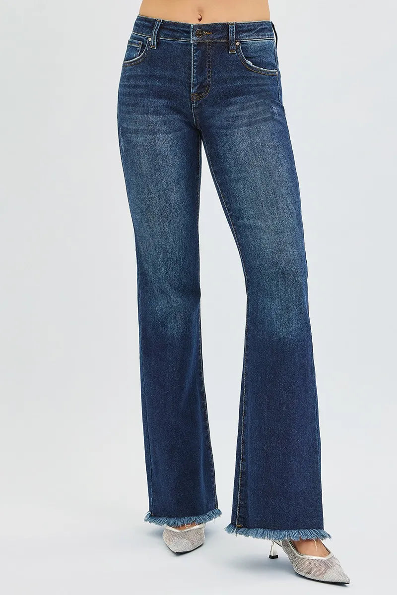 Sarah Express Women’s Plus Size Tummy Control Mid Rise Flare Jeans
