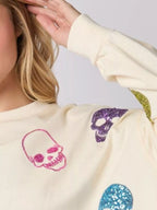 Sarah Express Women's Sequin Skull Long Sleeve Sweatshirt