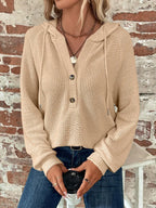 Sarah Express Women's Waffle Knit Long Sleeve Drawstring Hooded Top