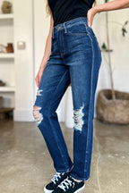 Sarah Express Women’s Plus Size High Waist Heavy Destroy Straight Jeans