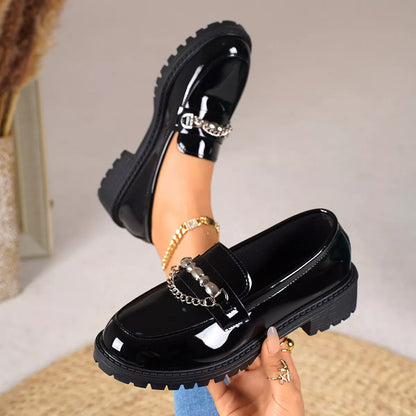 Sarah Express Women's Chain Embellished Round Toe Loafers