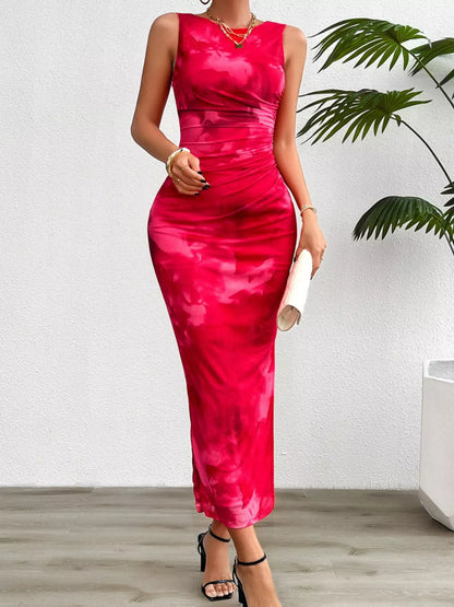 Sarah Express Women's Sleeveless Bodycon Midi Dress with Ruched Detail