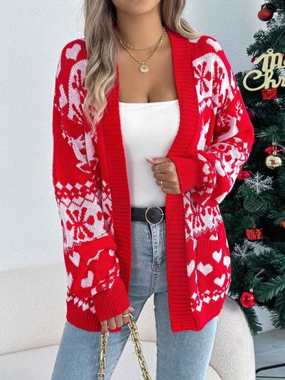 Sarah Express Women's Christmas Deer Pocket Cardigan Sweater Coat