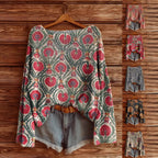 Sarah Express Women's Floral Printed Long Sleeve Pullover Top Brushed Loose Fit