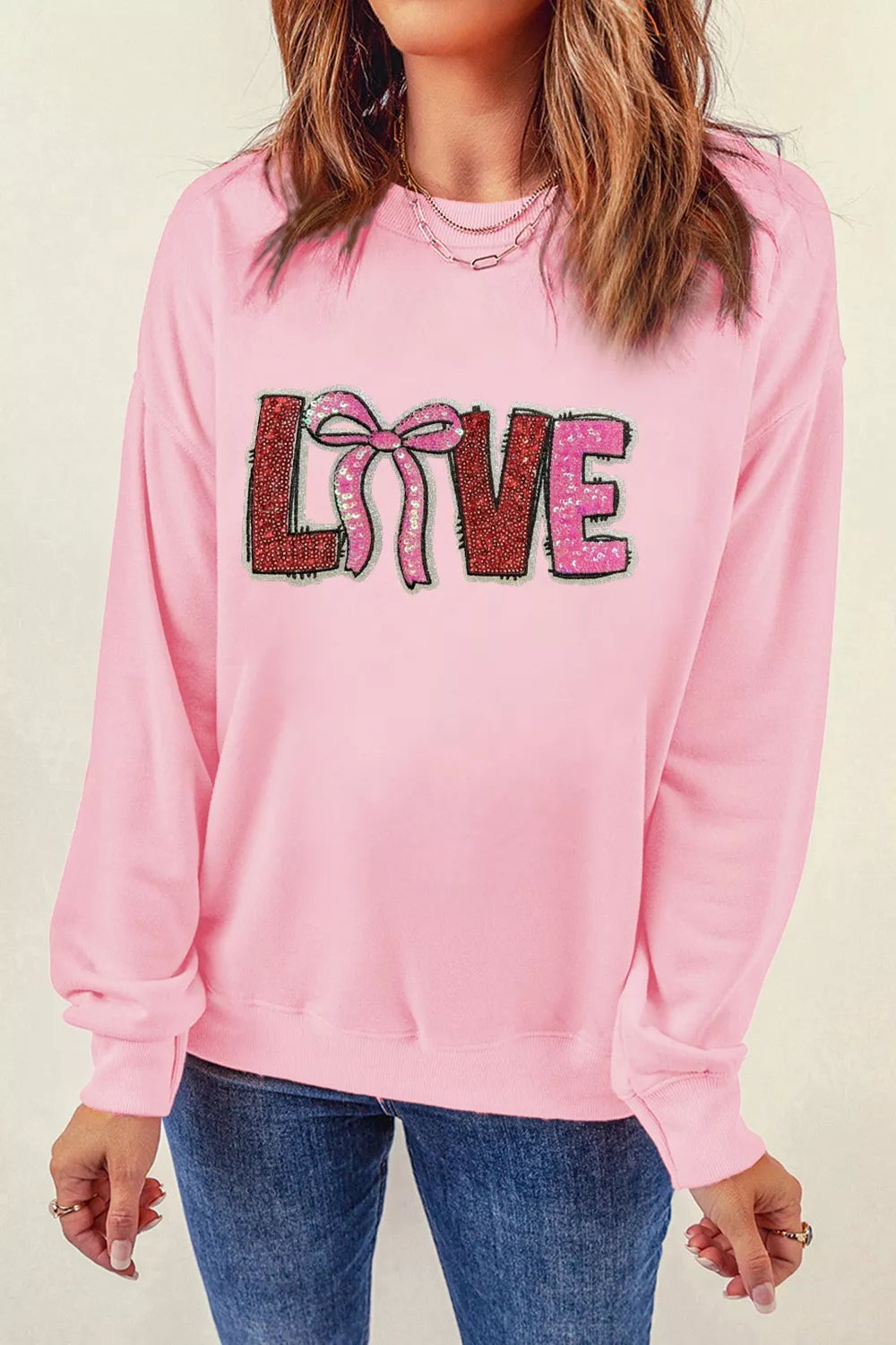Sarah Express Bow Love Sequin Pattern Valentine Sweatshirt