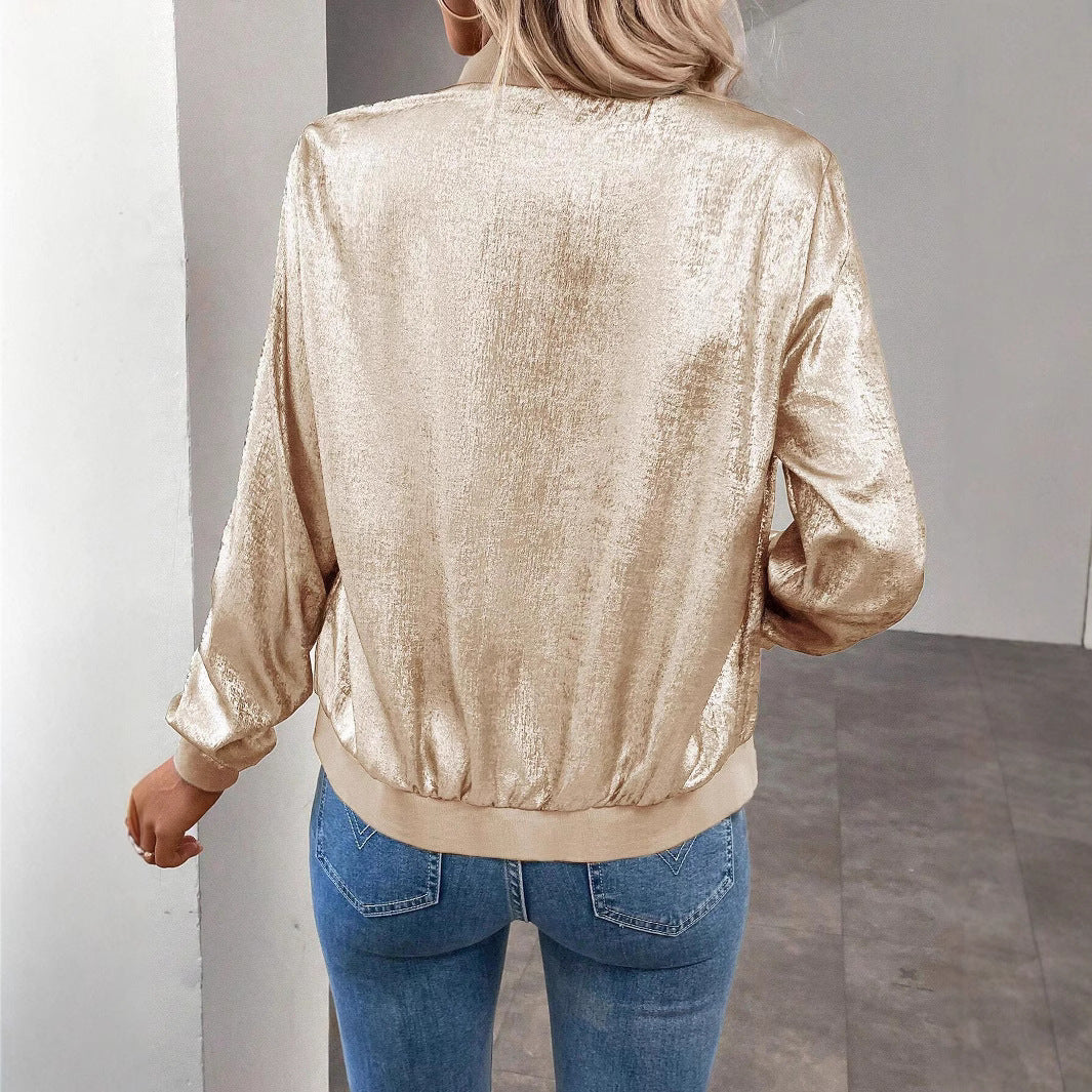 Sarah Express Women's Slim Fit Zip Front Lightweight Jacket Long Sleeve Coat