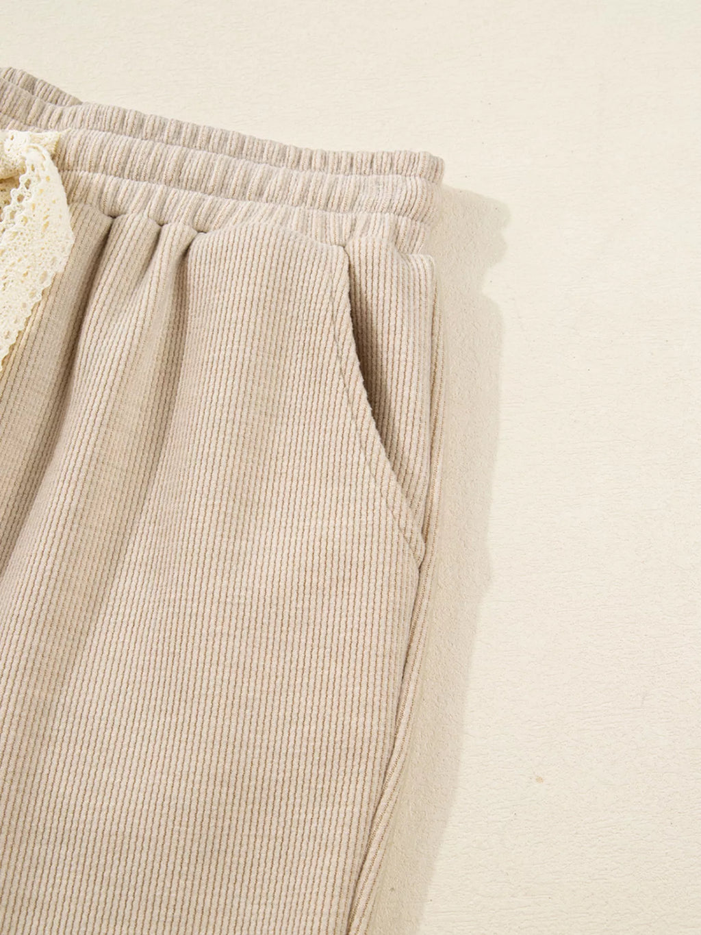 Sarah Express Women's Lace Drawstring Hoodie and High Waist Pants Corduroy Suit