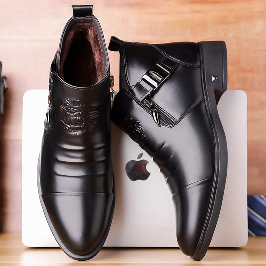 Sarah Express Men's Retro Wide-Fit Ankle Boots | Double-Layer Cowhide Leather Side Chain Boots