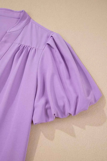 Sarah Express Women's V-Neck Puff Sleeve Blouse - Summer Fashion Top