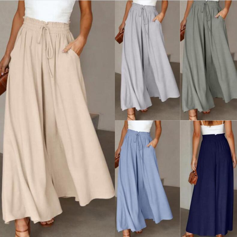 Sarah Express High Waist Wide Leg Dress Pants Elastic Waistband Full Length Trousers