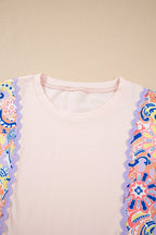 Sarah Express Women's Paisley Print Plaid Long Sleeve Oversized Top