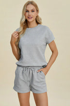 Sarah Express Women’s Plus Size Textured Top and Shorts Lounge Set
