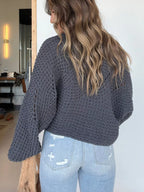 Sarah Express Women's Openwork Batwing Sleeve Sweater - Oversized Knit Top