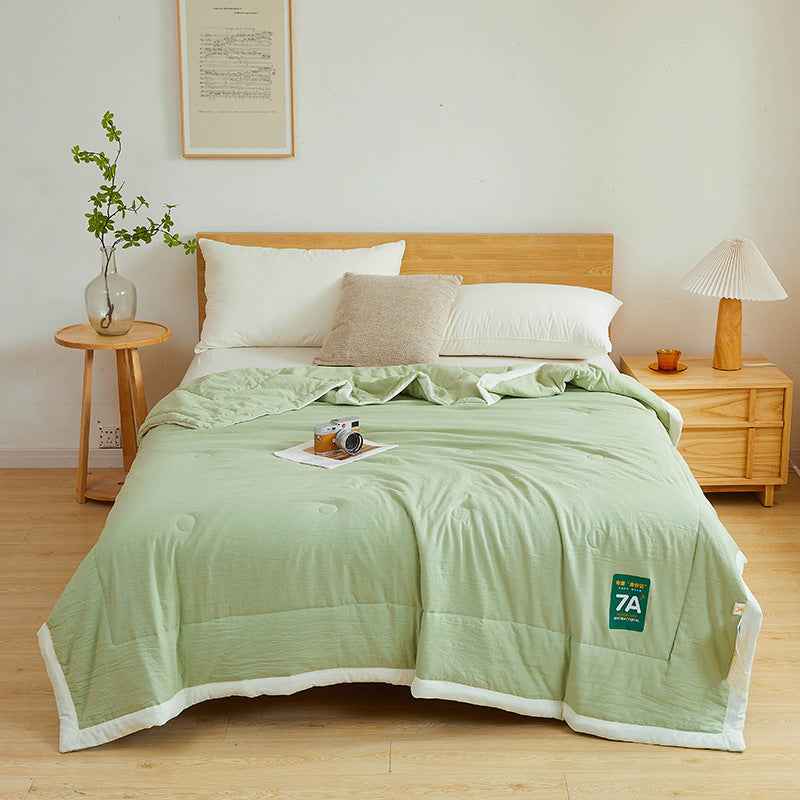 Sarah Express Antibacterial Raw Cotton Washable Summer Cool Quilt - Lightweight Breathable Bedding Matcha Green