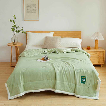 Sarah Express Antibacterial Raw Cotton Washable Summer Cool Quilt - Lightweight Breathable Bedding Matcha Green