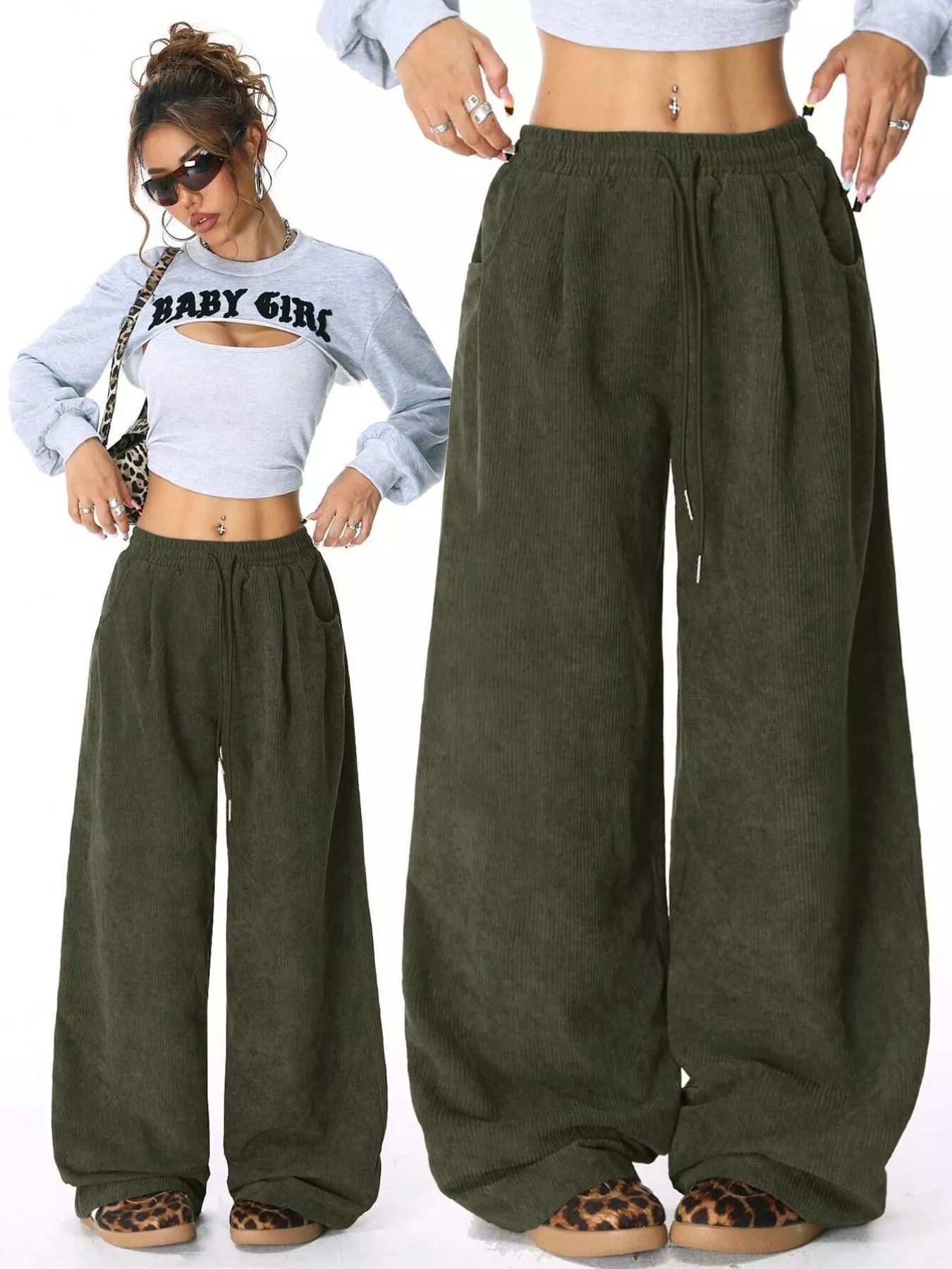 Sarah Express Women's Casual Corduroy Wide Leg Pants