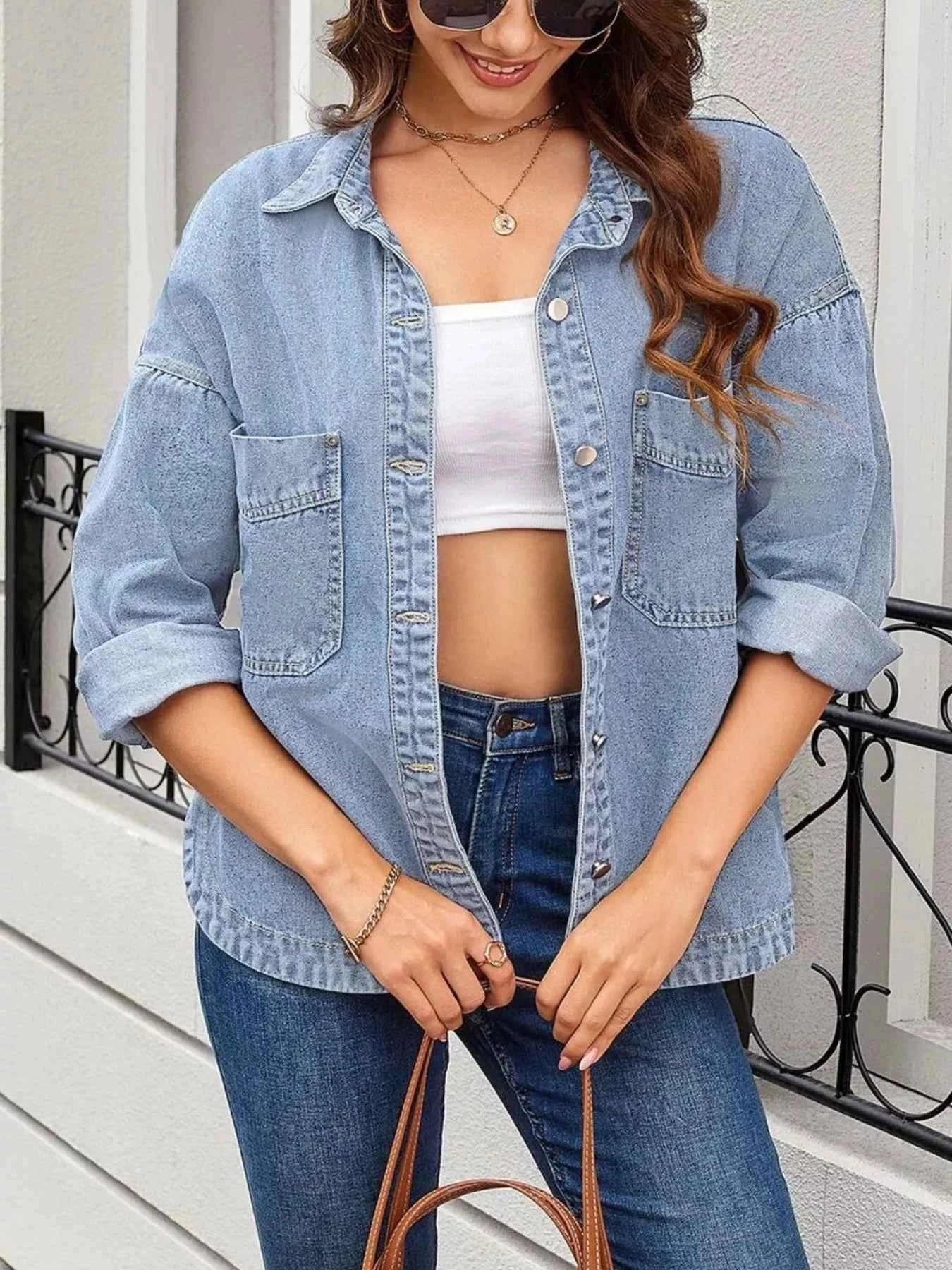 Casual Button Up Loose Fit Denim Jacket