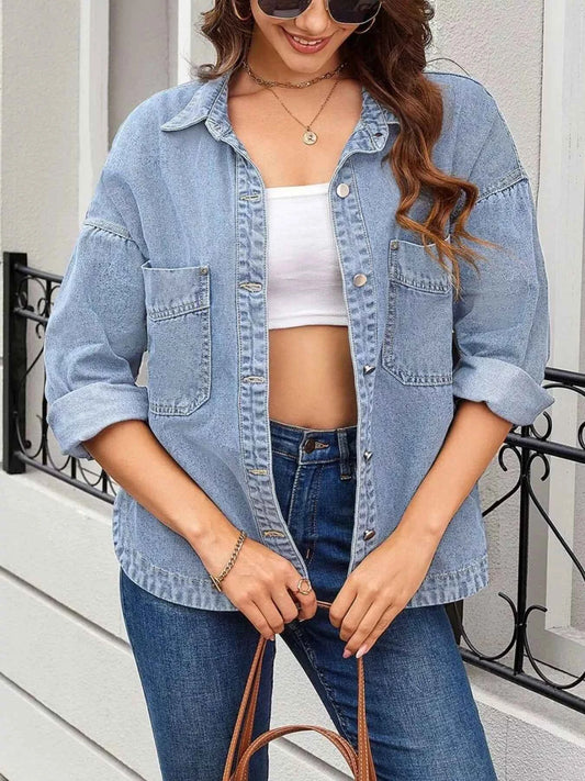 Casual Button Up Loose Fit Denim Jacket