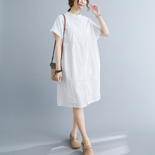 Sarah Express Women's Cotton Linen Stand Collar Loose Fit Dress