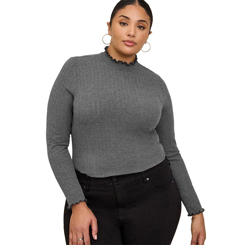 Sarah Express Ribbed Mock Neck Long Sleeve T-Shirt Slim Fit Layering Top