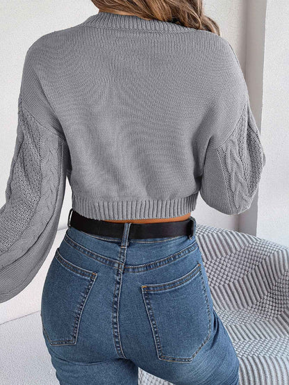 Sarah Express Women's Cable Knit Cropped Pullover Sweater - Long Sleeve Solid Color