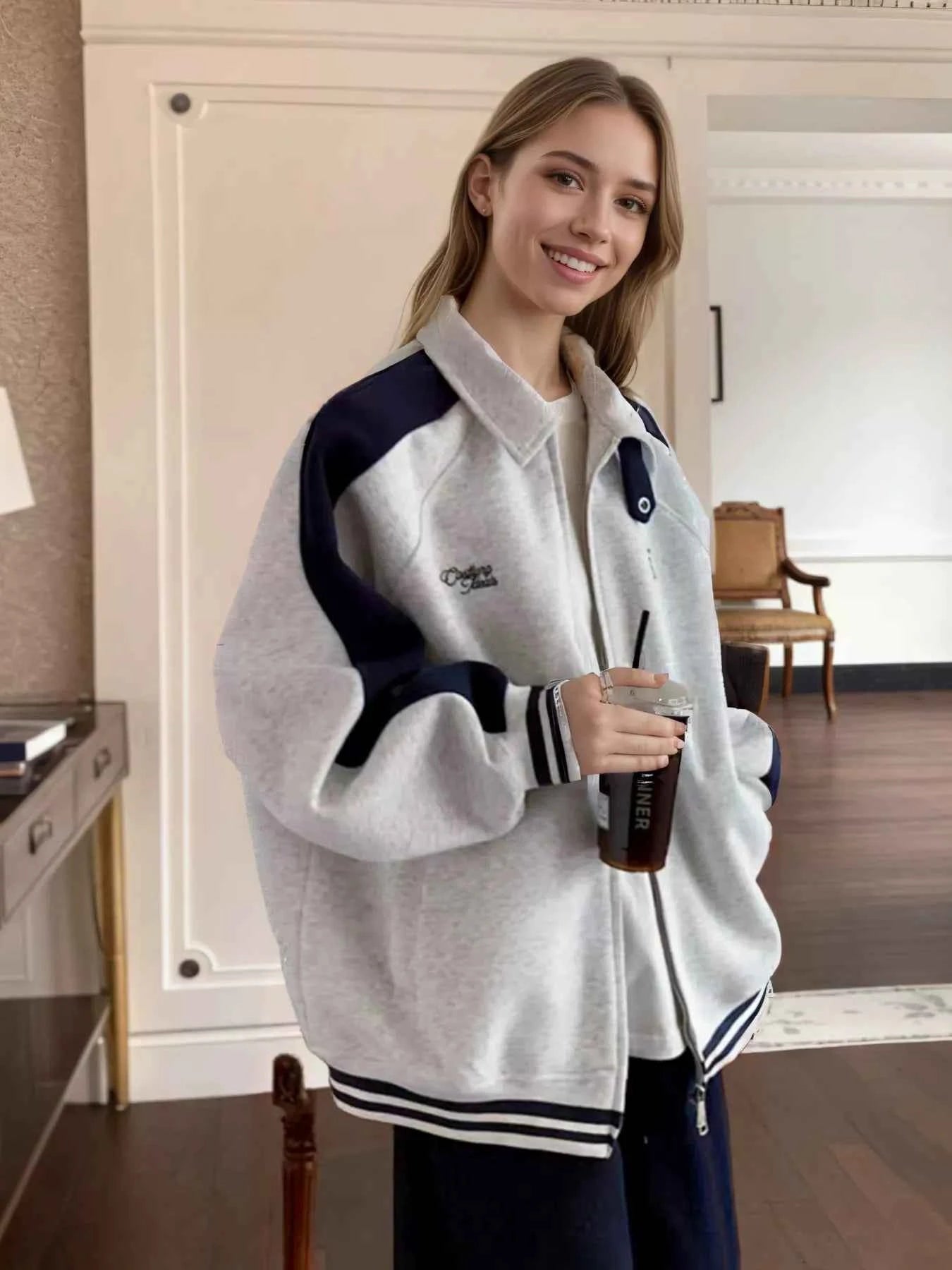 Sarah Express Women's Zip Up Color Block Jacket - Pocketed Lightweight Outerwear