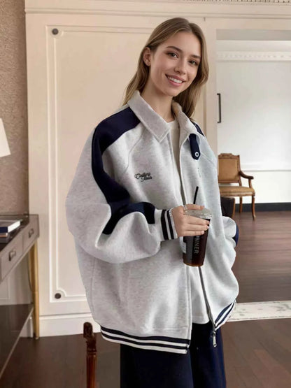 Sarah Express Women's Zip Up Color Block Jacket - Pocketed Lightweight Outerwear