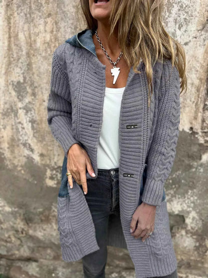Sarah Express Women's Hooded Cable Knit Longline Cardigan - Plus Size Available Gray