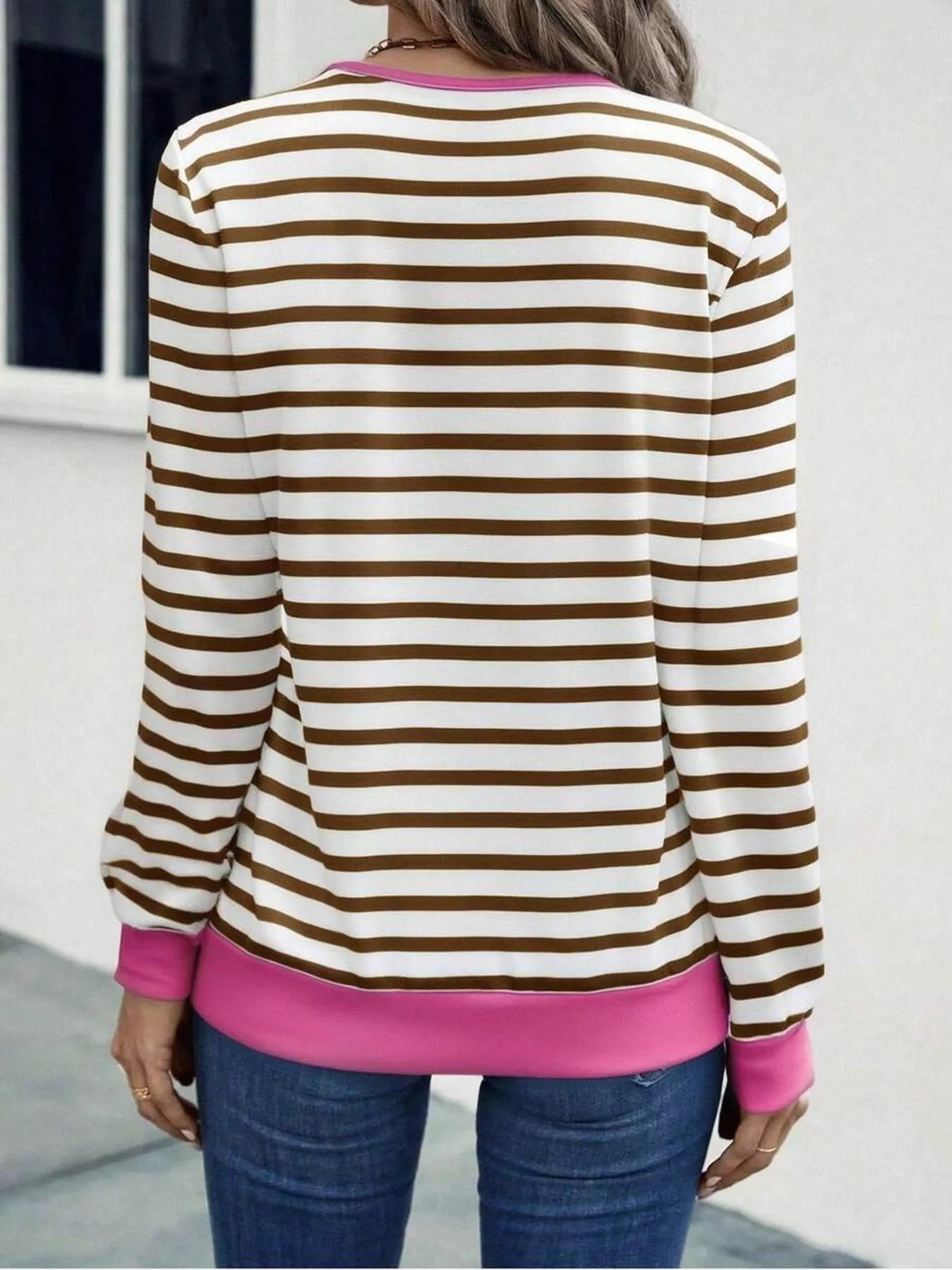 Sarah Express Women's Striped V-Neck Long Sleeve T-Shirt