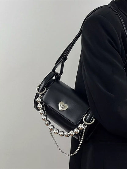 Sarah Express Women's Heart Headed Chain Decor Shoulder Bag Black ONESIZE