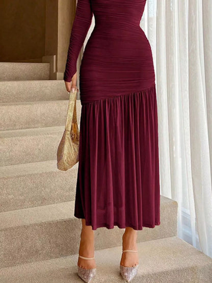 Sarah Express Women's Ruched Long Sleeve Bodycon Midi Dress