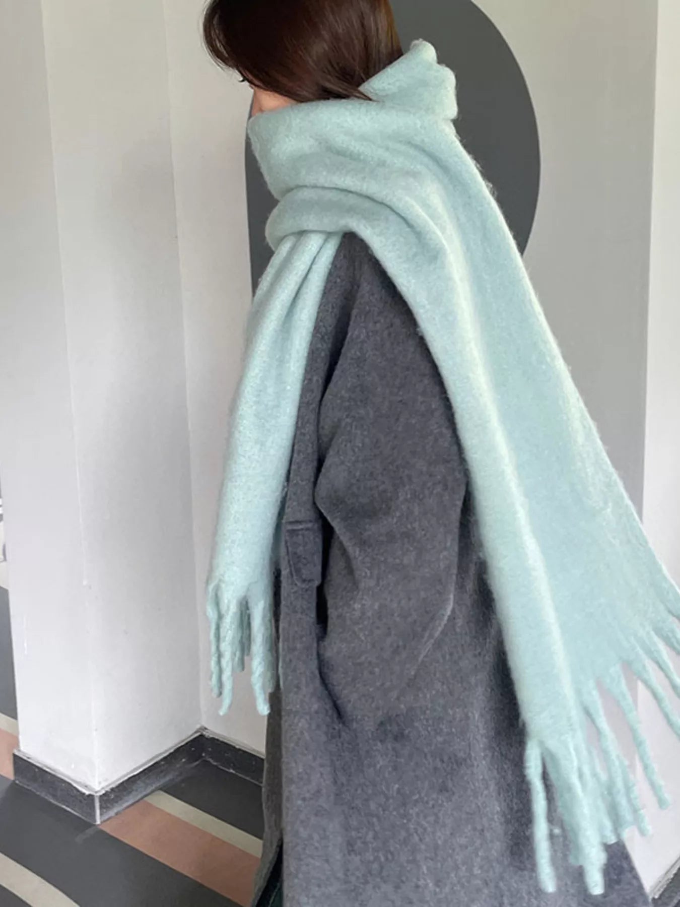 Sarah Express Women's Solid Color Fringe Scarf Mint Green ONESIZE