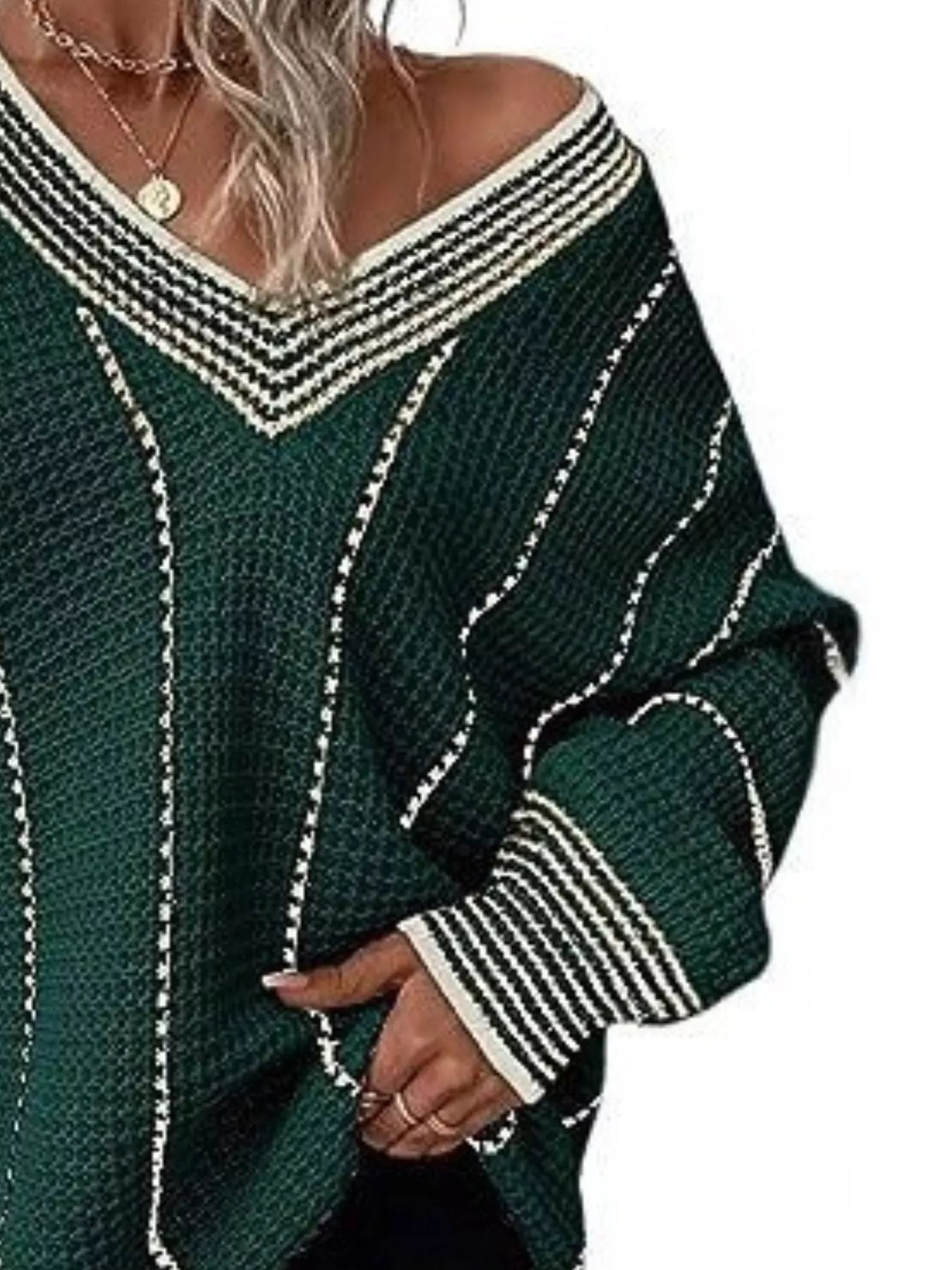 Sarah Express Women's V-Neck Textured Knit Sweater Plus Size