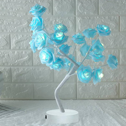 Sarah Express Rose Flower LED Table Lamp - USB Battery Operated Bonsai Tree Night Light for Bedroom Home Decor Blue white