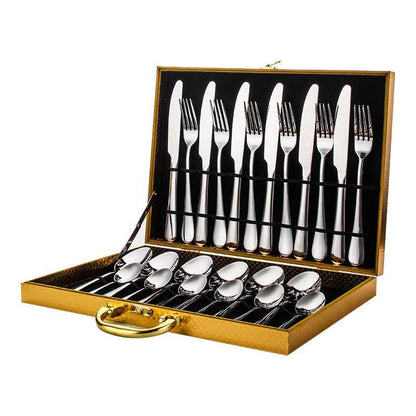 Sarah Express Premium 24-Piece Stainless Steel Flatware Set - Elegant Cutlery Collection Primary color
