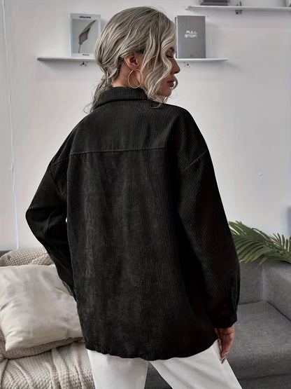 Sarah Express Women's Corduroy Button Up Shacket Jacket with Pockets