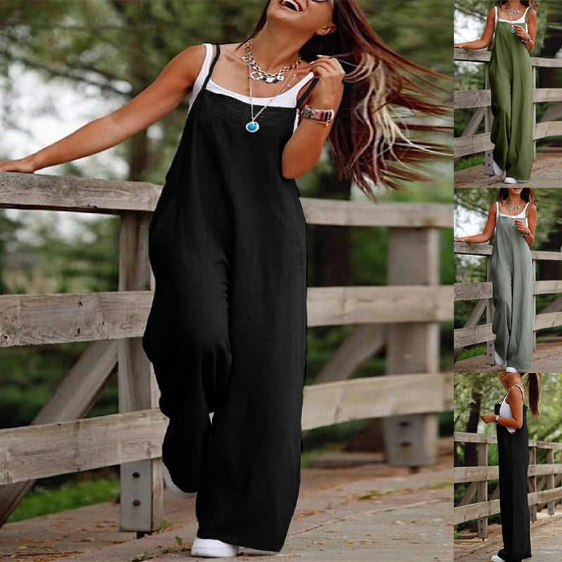 Sarah Express Women's Sleeveless Wide Leg Jumpsuit with Pockets Adjustable Strap Casual Summer Overall