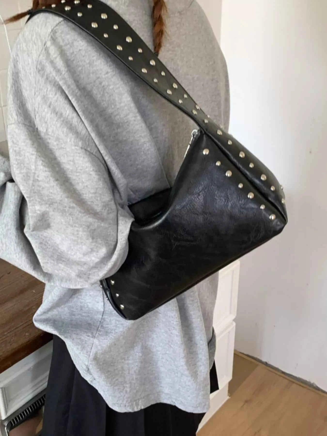 Sarah Express Women's Studded Accent Shoulder Bag - Small PU Leather Crossbody