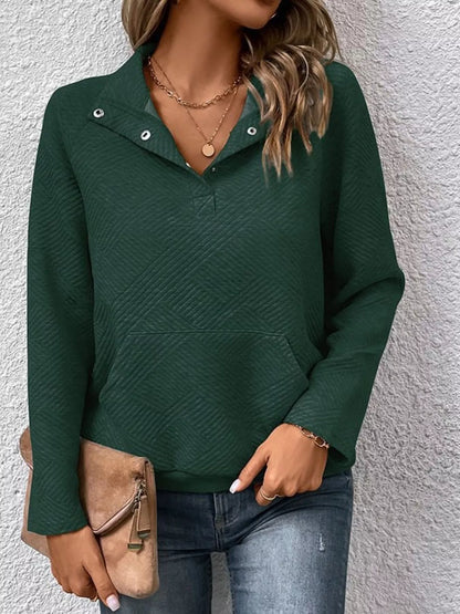 Sarah Express Women's Textured Quarter Snap Sweatshirt Sage