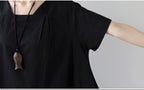 Sarah Express Women's Cotton Linen Midi Dress Short Sleeve Color Block - Casual Plus Size One Size Black