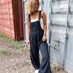 Sarah Express Women's High Waist Straight Leg Jumpsuit Sleeveless Casual Dark Blue