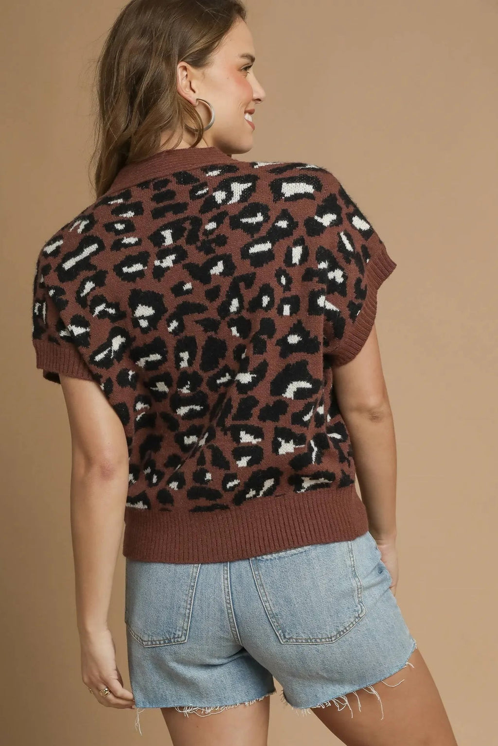 Sarah Express Women’s Leopard Print Knit Cardigan Button-Down Casual All-Season
